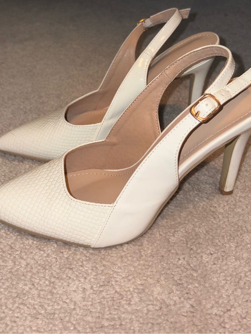 White Pointed Toe Slingback Heels